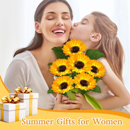 VOOKRY Solar Lights Outdoor, 4 Pack with 24 Sunflower Lights, Waterproof Solar Flowers Garden Decor, Birthday Gifts for Mom Women Grandma, Sunflowers Yard Decoration for Lawn Backyard Patio Flowerbed - Image 5
