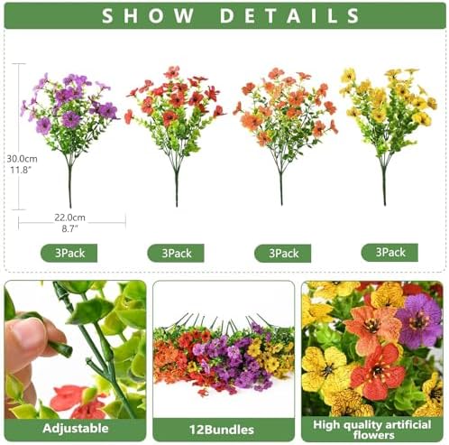 INQCMY Artificial Flowers for Outdoor Faux Plants Fake Flowers Spring Decor - Image 2