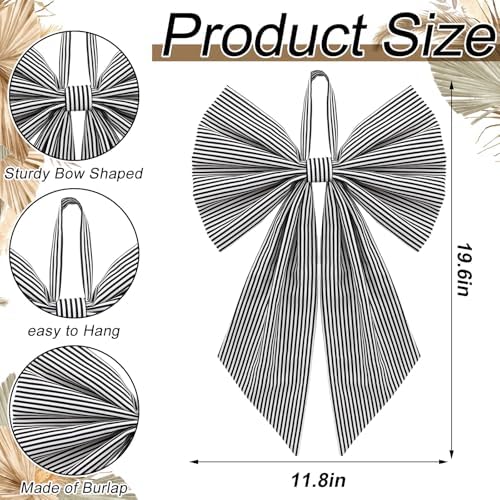 Suncalla 2 Pcs Black White Christmas Stripe Wreath Bows 18'' x 12'' - Image 2