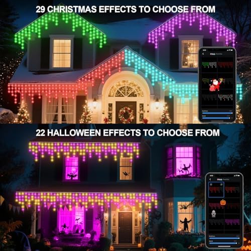 66Ft 504LEDs Icicle Lights for Outside, RGB Color Changing Icicle Christmas String Lights Outdoor, Waterproof, App/Remote, Group Control, Music Sync, Timer, Twinkle Lights for House Holiday Decor - Image 2