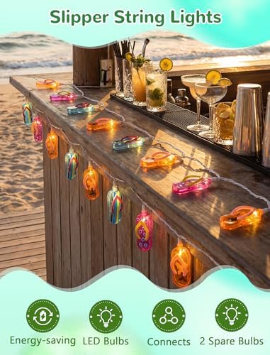 8.5Ft Slipper String Lights Tropical Beach Themed String Lights with 10 Colorful Flip Flops, Outdoor Flip Flop Fairy Light for Summer Bedroom Wedding Tent Holiday Party Decoration - Image 5