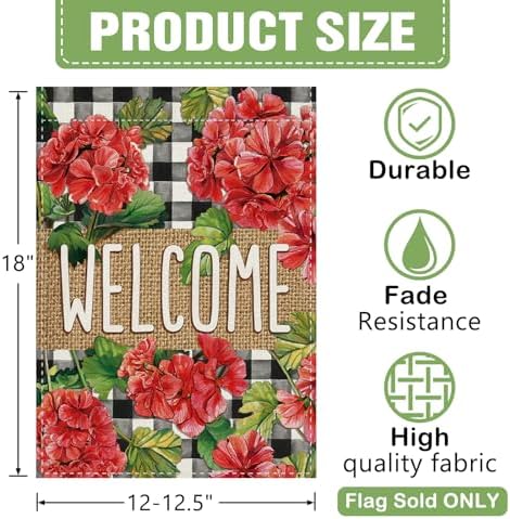 Dyrenson Welcome Spring Summer Geranium Flower Decorative Garden Flag - Image 2
