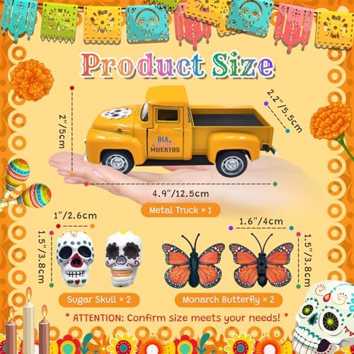 Day of The Dead Decorations Vintage Metal Truck for Altar Sugar Skulls - Image 2