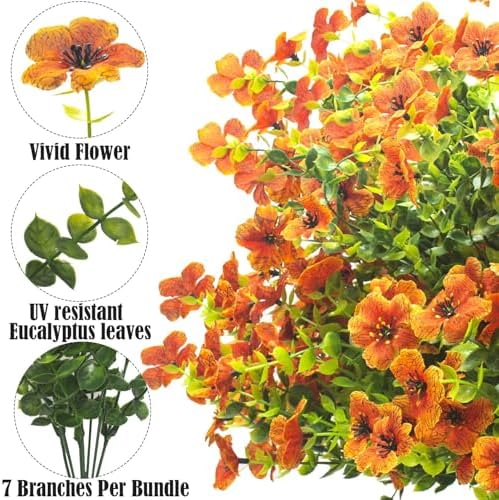 Grunyia Artificial Fake Flowers for Outdoor Spring Decoration, 16 Bundles Faux Silk Colorful Daisy UV Resistant Realistic for Outside Porch Patio Home Yard Garden Planters Pots Window Box (Orange) - Image 3