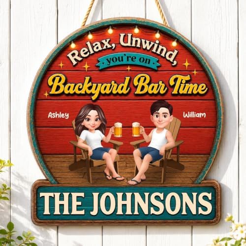 Personalized Summer Vibe Relax Unwind On Patio Backyard Bar Time Wood Sign, Gift For Couple, Husband, Wife, Summer Porch, Patio, Bar Decoration - Image 2