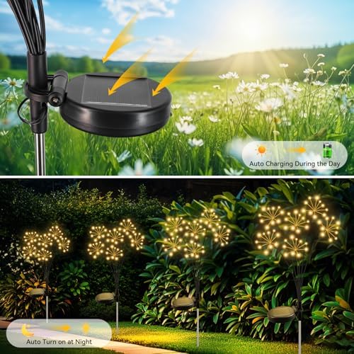Solar Garden Lights 2 Pack Waterproof Swaying Starburst Lights Warm White - Image 5