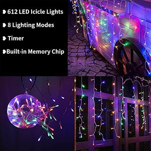 Toodour Christmas Icicle Lights Outdoor, 612 LED 50ft 8 Modes Fairy Icicle String Light with 102 Drops, Led Christmas Lights Twinkle for Holiday, Party, Wedding, Eaves, Xmas Decorations (Multicolor) - Image 2