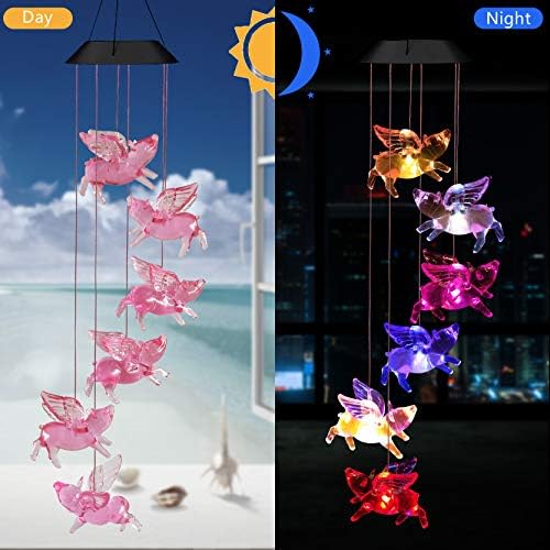 Solar Flying Pigs Wind Chimes Outdoor - Waterproof Solar Powered LED Changing Light Color Fly Pigs Mobile Romantic Wind-Bell for Home,Balcony,Party,Festival,Night Garden Decoration(Blackboard) - Image 4