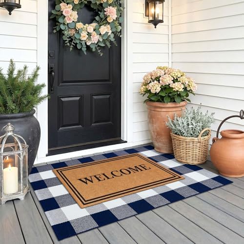 KOZYFLY Buffalo Plaid Area Rugs 2.3x3.6 Ft Blue and White Door Rug - Image 3