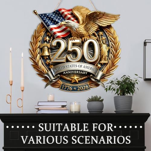 American Eagle Door Hanger Decor 250 Years Anniversary Door Wreath 1776-2026 250th Anniversary 4th of July Patriotic Double-Layer Wooden Hanging Sign for Home Front Door Porch Outdoor Decor - Image 5