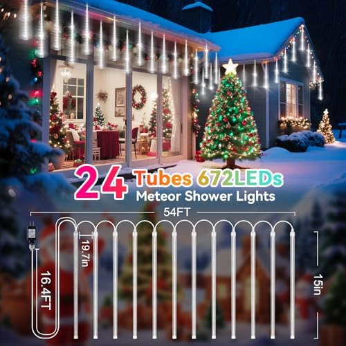 KNONEW 1080 LED 30 Tubes Meteor Shower Lights Christmas Lights Outdoor - Image 6