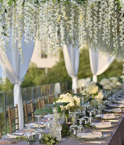 36Pcs Artificial Wisteria Flowers 3.6 Feet/Piece White Dense Artificial Fake Wisteria Vine Ratta Hanging Garland Silk Flowers String Home Party Wedding Decor(White-Dense) - Image 7