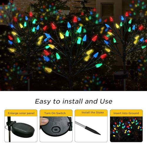 Christmas Outside Decorations Solar Pathway Lights-2PACK 40LED Multicolor C6 Strawberry Lights Xmas Decor,Outdoor Solar Christmas Lights for Garden Yard Path Party Decor - Image 5