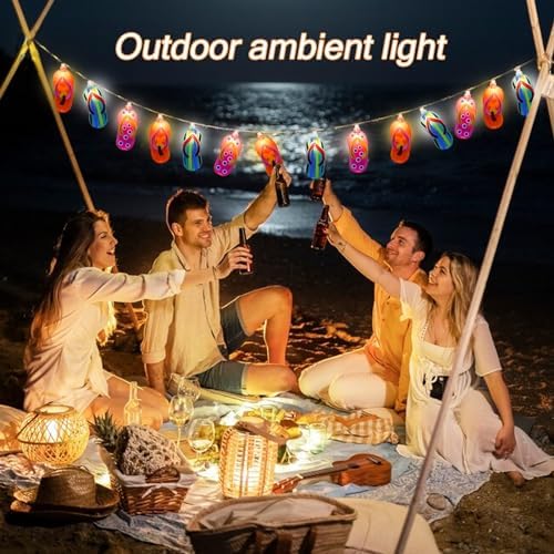 8.5Ft Tropical Beach Themed Decorations Slipper LED String Lights with 10 Colorful Flip Flop, Outdoor Beach Flip Flop String Lights for Summer Camp Tent Wedding Holiday Party Garden Bedroom Decor - Image 5