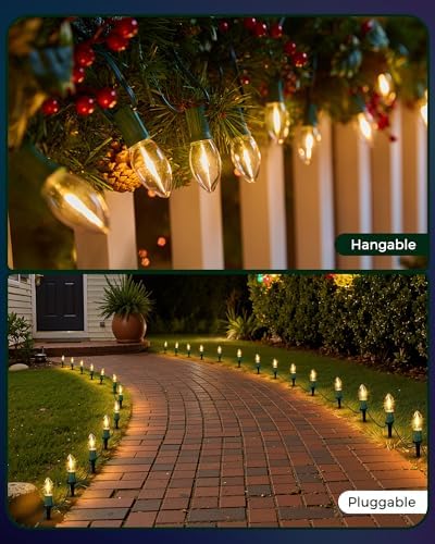 Christmas Pathway Lights Outdoor,51.4 Ft C9 Lights with 40 Warm White Bulbs - Image 6