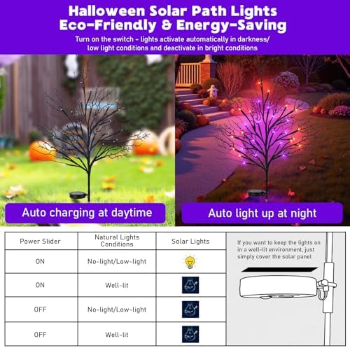 Halloween Solar Pathway Lights 8PCS, Halloween Outdoor Decorations, Artificial Tree Waterproof LED Lights for Lawn Yard Garden Driveway Porch Walkway, Auto On/Off - Image 3