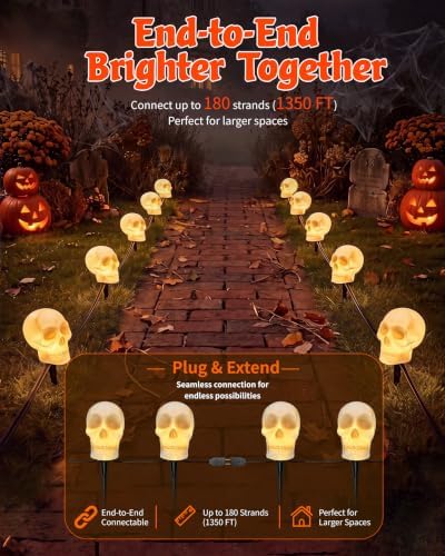 Halloween Skull Pathway Lights, 4 Pack Skeleton Lights with Stakes - Image 4