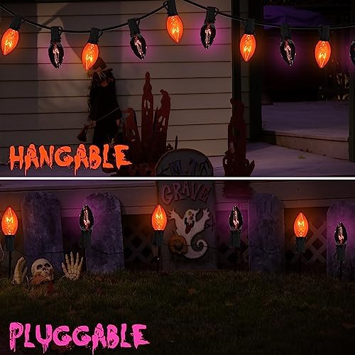 PASUTO 19.5Ft C9 Halloween Walkway Lights Pathway Lights, 10Pcs C9 Orange & Dark Purple Light Bulbs and 10Pcs Stakes, for Halloween Outdoor Doorway Pathway Driveway Sidewalk Garden Yard Lawn Lights - Image 4