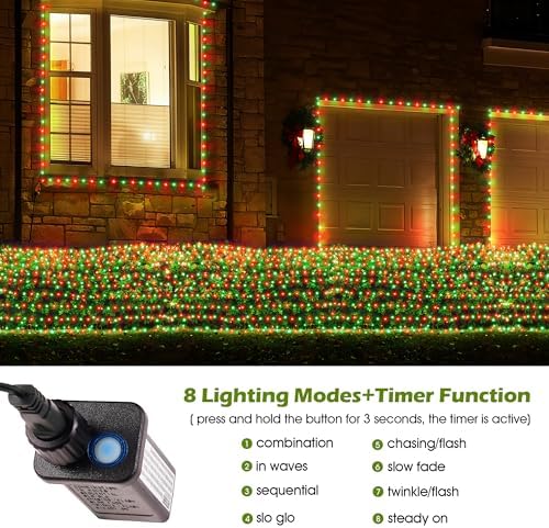 BlcTec Outdoor Christmas Lights 200 LED 8.4ft x 5.2ft Christmas Net Lights with 8 Modes, UL Certified, Timer, Connectable, Waterproof for Trees, Bushes, Yard Outdoor Holiday Decorations, Red Green - Image 4
