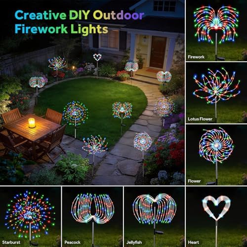 2 Pack 300LEDs Solar Garden Lights Outdoor, 8 Modes Firework Lights Outside - Image 4