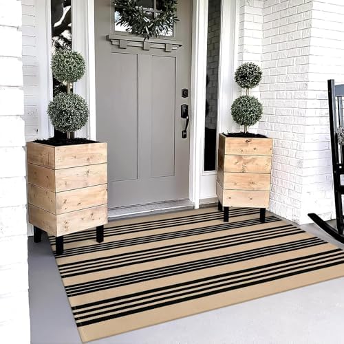 OJIA Outdoor Rug 3'x5', Black and Tan Patio Rugs Fall Door Mat Outside - Image 6