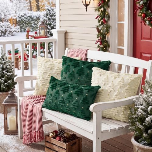 Softalker Christmas Pillow Covers 20x20 Set of 2, Beige Xmas Tree Decor - Image 7