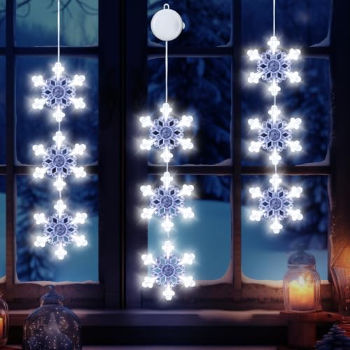 Christmas Decorations Lights, 3Pack White Snowflake Window Lights Battery Operated Christmas Light Hanging Lighted Window Decoration for Indoor Outdoor Xmas Tree Home Decor by cerflyer