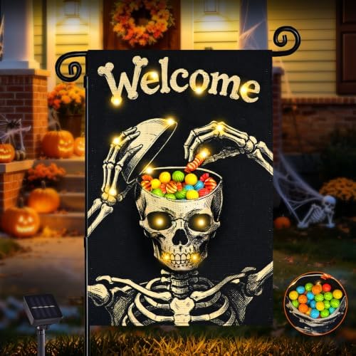 Halloween Lighted Garden Flag, Skeleton Yard Decor, 12x18 In by FLAGMESAGE