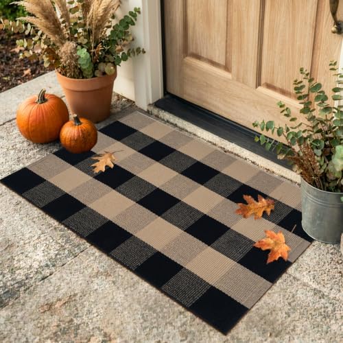 Uphome Bufflo Plaid Outdoor Rug 2'x3', Small Black Natural Checkered Front Door Mat for Fall Decor, Indoor Outdoor Farmhouse Cotton Porch Rug for Layered Door Mats, Washable Area Rugs for Entryway - Image 6