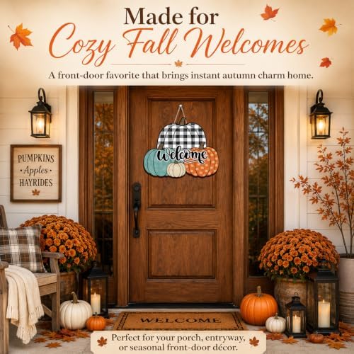Fall Door Decor Wooden Pumpkin Door Hanger, Welcome Sign for Front Door - Image 3