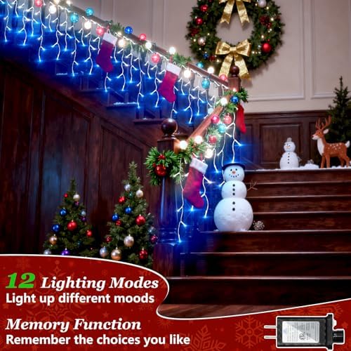 Christmas Icicle Lights Outdoor 82FT 810 LED Drops Blue & White - Image 2