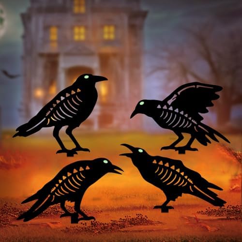 Holloween Decorations Outdoor,4 Pack Metal Black Crow Yard Garden Stakes by HomeGardenDecorations