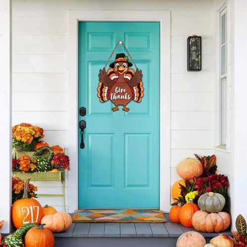 JUESMOS Thanksgiving Turkey Door Decorations Welcome Thanksgiving Wreaths for Front Door Wood Give Thanks Turkey Sign for Home Autumn Fall Harvest Indoor Outdoor Decor - Image 6