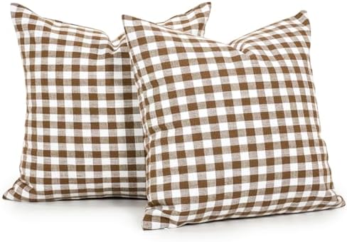 Fall Brown Plaid Gingham Euro Pillow Sham Cover 24x24, Large Pillow Covers by CARRIE+HOME