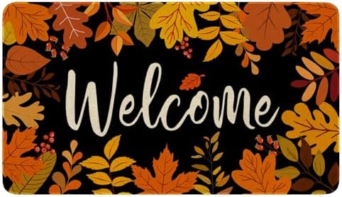 Fall Door Mat,Fall Maple Leaf Welcome Doormat Outdoor,Thanksgiving Non-Skid Floor Mat Autumn Kitchen Decoration Door Mats Bedroom Doormats 17x30 inch by Eikunn