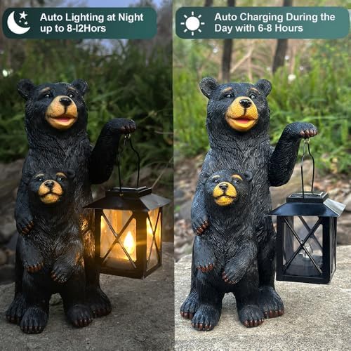 Solar Black Bear Decor, Garde Statue Bear Gift for Women and Moms - Image 4