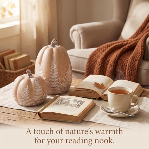 Fall Pumpkins for Decorating, Brown Resin Pumpkin Decor with Leaves Pattern - Image 5