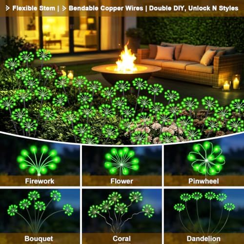 Solar Garden Lights Outdoor, 2 Pack New Upgraded Solar Swaying Starburst Light, Waterproof Fireworks Solar Lights for Yard Patio Pathway Decoration, Green - Image 5