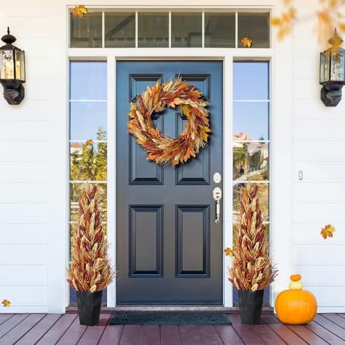 Glitzhome 2 PCS 38”H Fall Porch Tree, Artificial Sorghum Porch Tree Harvest Decoration with Black Planter, Indoor/Outdoor Seasonal Decor for Porch, Garden, Entryway - Image 2