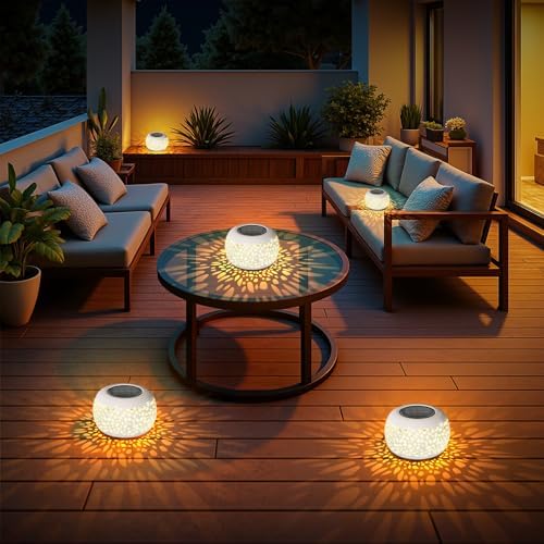 Solar Lanterns Outdoor Waterproof Lights: 2Pack White Hollow Out Metal Table Light, Outside Garden Yard Balcony Indoor Tabletop Lighting Decorations, Unique Gardening Gifts for Women Mom - Image 7