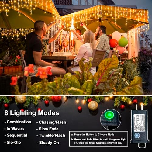 66FT 640 LED Icicle Lights for Outside, Warm White Christmas Lights - Image 2