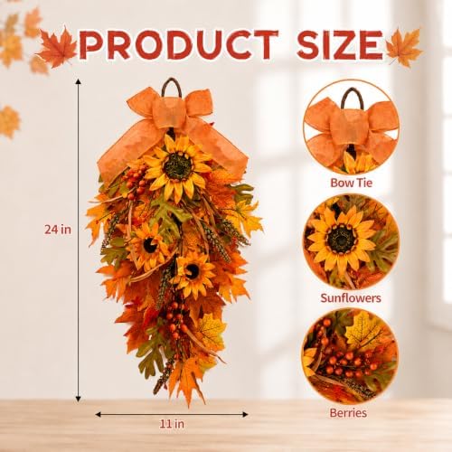 2 Pack Fall Sunflower Swags Wreaths for Farmhouse Front Door Decor - Image 3