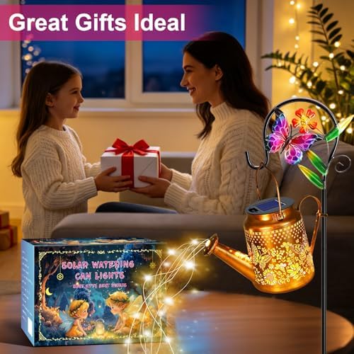 Solar Lights Outdoor Waterproof, 2 Pack Butterfly Watering Can with Lights - Image 4
