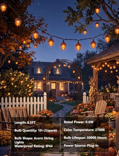 8.5 FT Fall String Lights with 10 LED 3D Acorn Plug in Autumn Décor Lights - Image 3