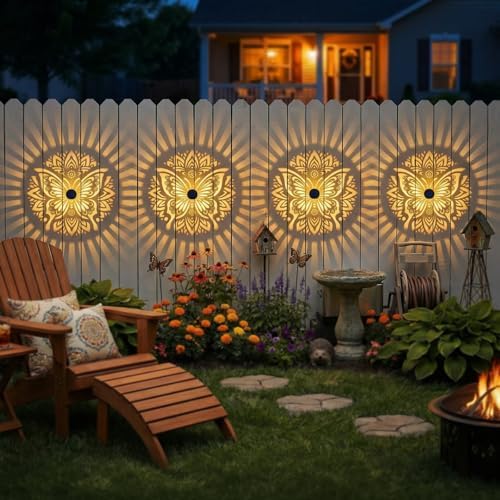2 Pack Solar Fence Lights Metal Solar Powered Outdoor Wall Deck Step Lights Butterfly Mandala Theme Waterproof Fence Light for Garden Post Patio Backyard Yard Decor, Gardening Gifts for Women Mom - Image 3