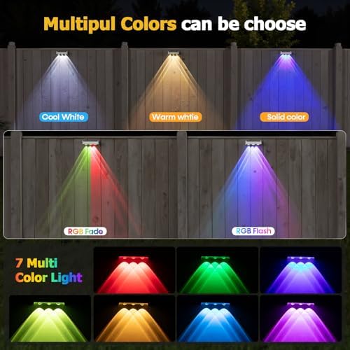 NIORSUN Solar Fence Lights,8 Pack Solars Deck Light,RGB Color,Outdoor Bulb Waterproof Led IP65,Power Patio Lamp with Lenses for Outside/Backyard/Railing/Yard(White) - Image 2