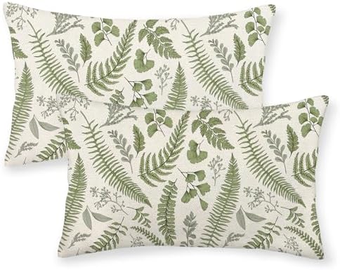 Sage Green Spring Pillow Covers 12x20 Inch 2 Pcs Vintage Leaf Plant Decor Throw Pillows Tropical Botanical Leaves Seasonal Outdoor Decoration Pillowcase Linen Cushion Cover for Couch Sofa by DAFENA