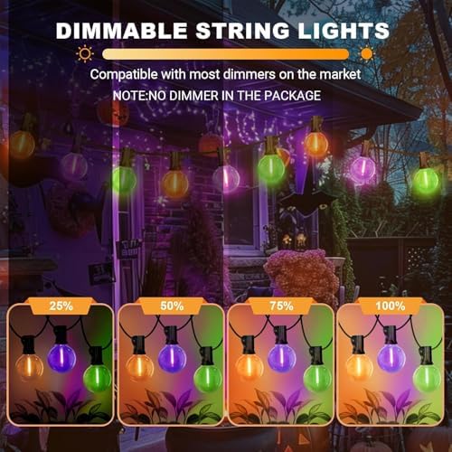 LAMPHOME Globe Outdoor Halloween String Lights,2 Pack 26FT Patio Lights with 12+1 Edison Shatterproof Bulbs, Connectable Dimmable Waterproof for Backyard Porch Halloween Decor, Orange Green Purple - Image 7