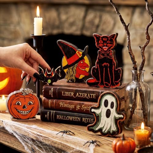 Gerrii 5 Pcs Vintage Halloween Wooden Tabletop Decoration, Retro Characters - Image 6