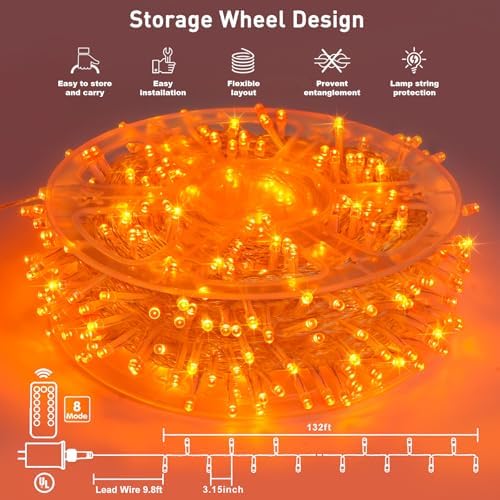 JMEXSUSS 400 LED Orange Lights for Halloween Decor, Plug in with Remote - Image 6